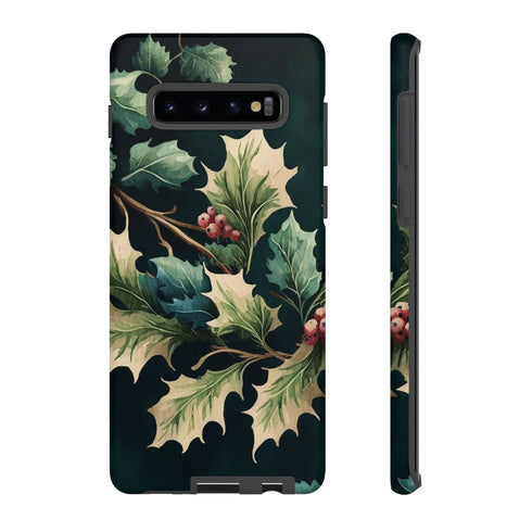 Dark Green Festive Holly in Watercolor - Impact Resistant Phone Case Samsung Galaxy S10 Plus Matte